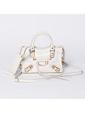 Balenciaga Mini City 2-Way Handbag White Leather